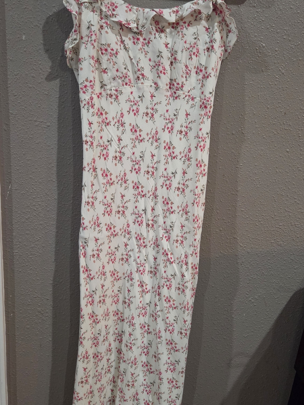 White Floral Maxi Dress with Pink Blossom Print